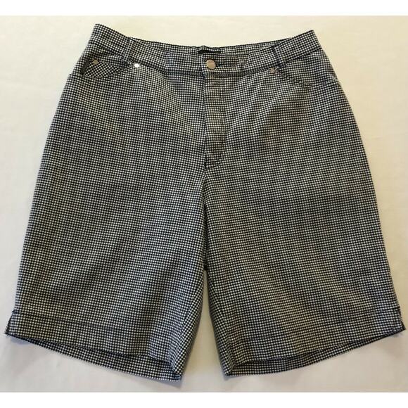 Rosner Shorts Women 12 Navy White Check Walking Casual Cotton Shorts Stretch - Picture 1 of 12